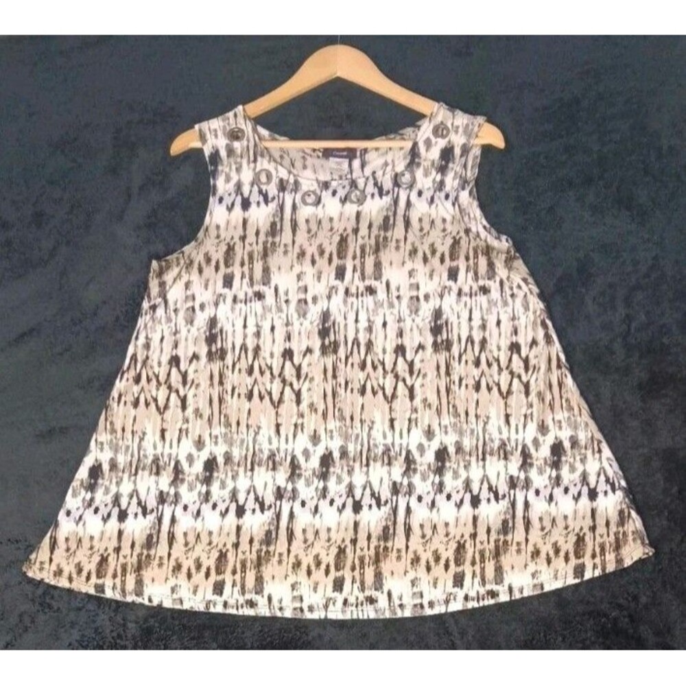 Cocomo Sleeveless Aline Tunic Blouse L Beige Ikat Grommet Fairy Artsy Festival